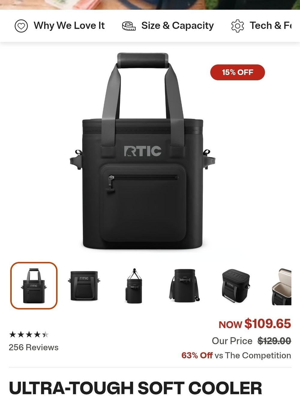 RTIC Ultra-Tough Soft Cooler Bag - Black New With Tags